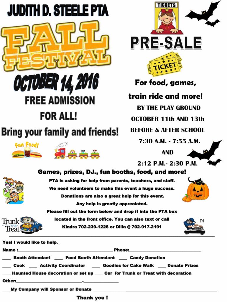 Fall Festival Ticket Presale and Volunteer Flyer